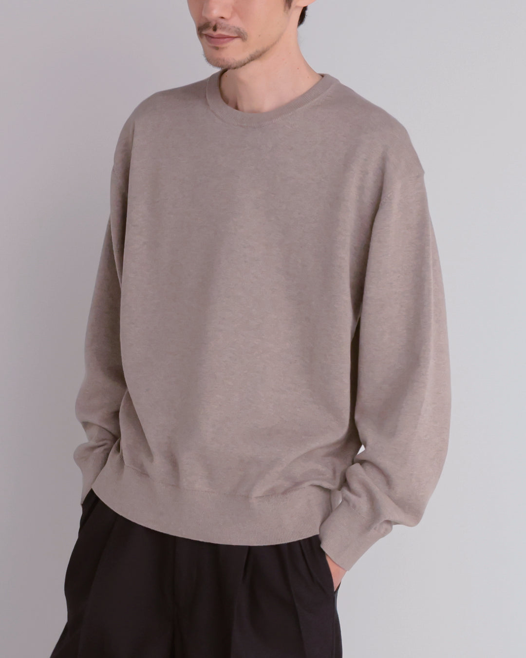 14G Cashmere Mix Crewneck Knit -greige-