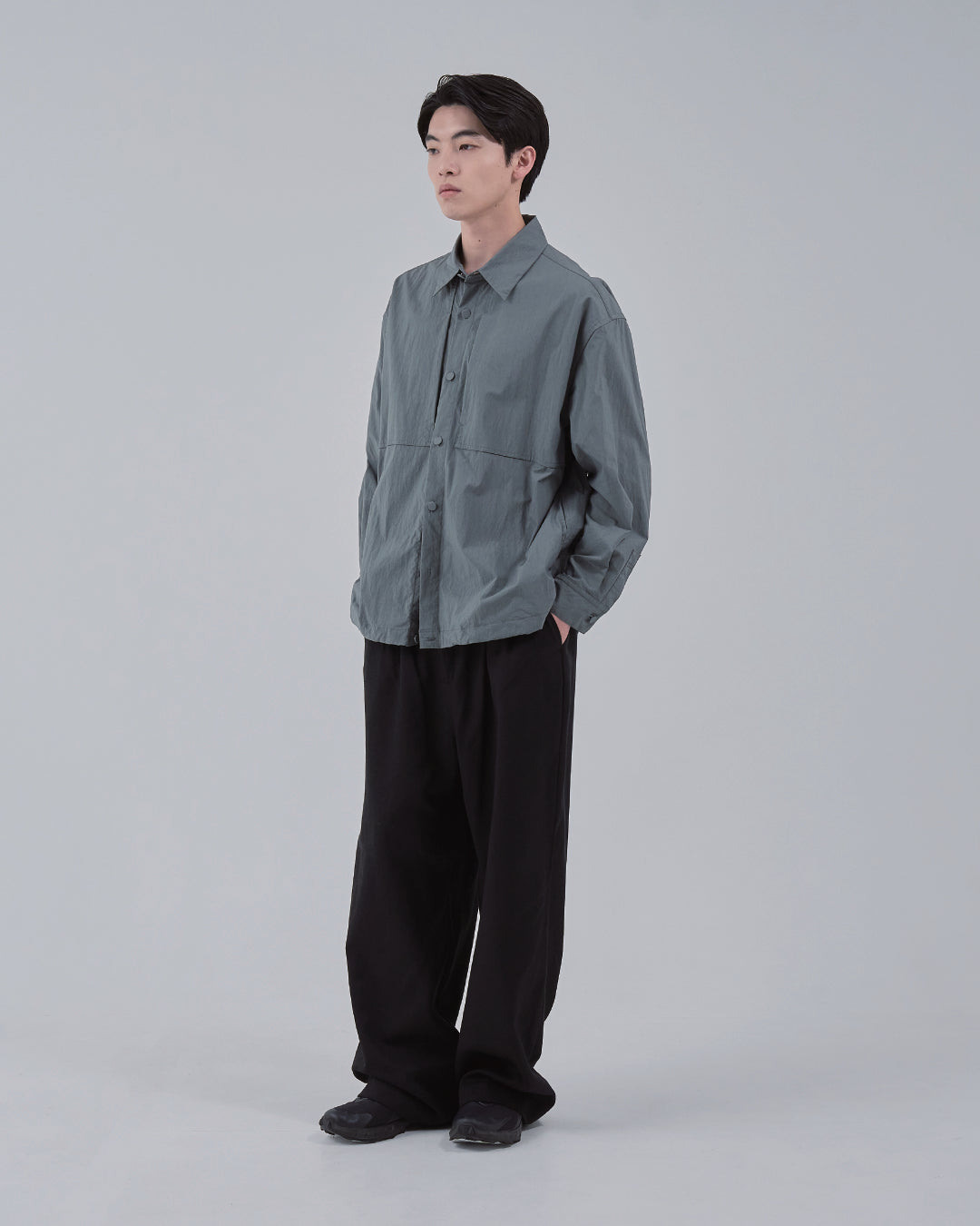 Cotton×Nylon Shirts Jacket -blue gray-
