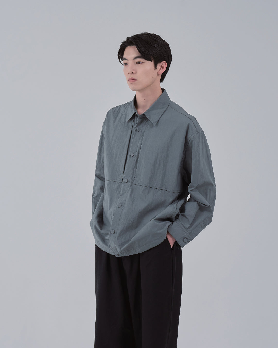 Cotton×Nylon Shirts Jacket -blue gray-