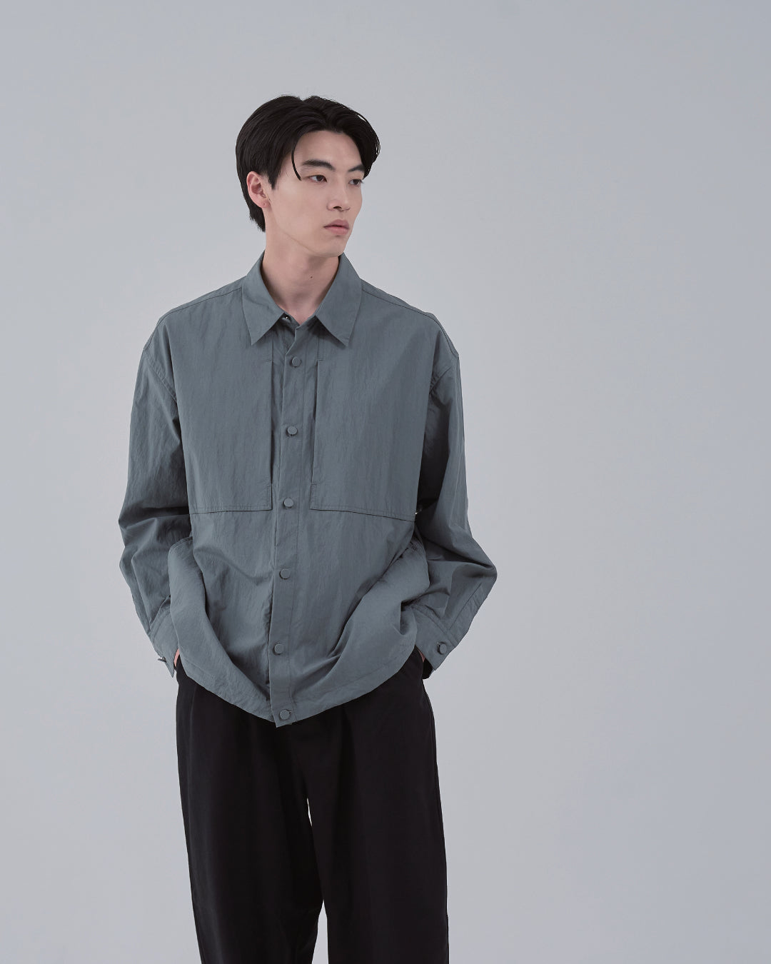 Cotton×Nylon Shirts Jacket -blue gray-