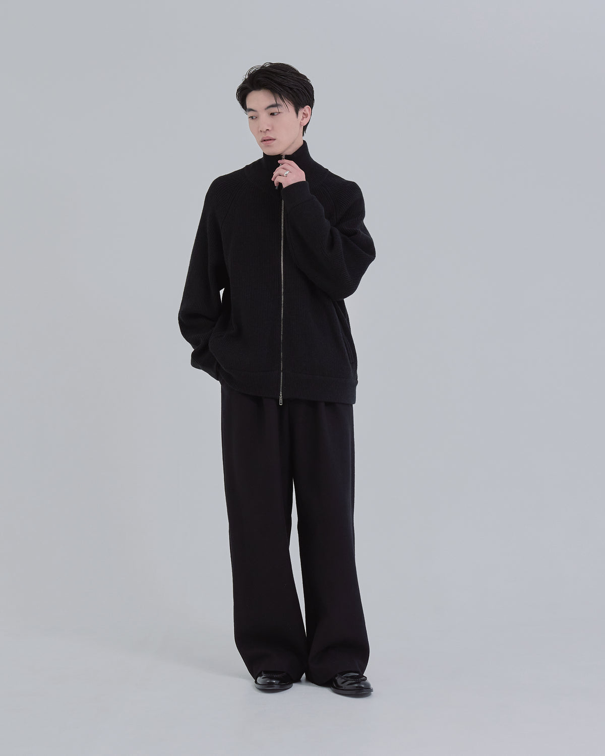 Double Zip Rib Driver's Knit -black-