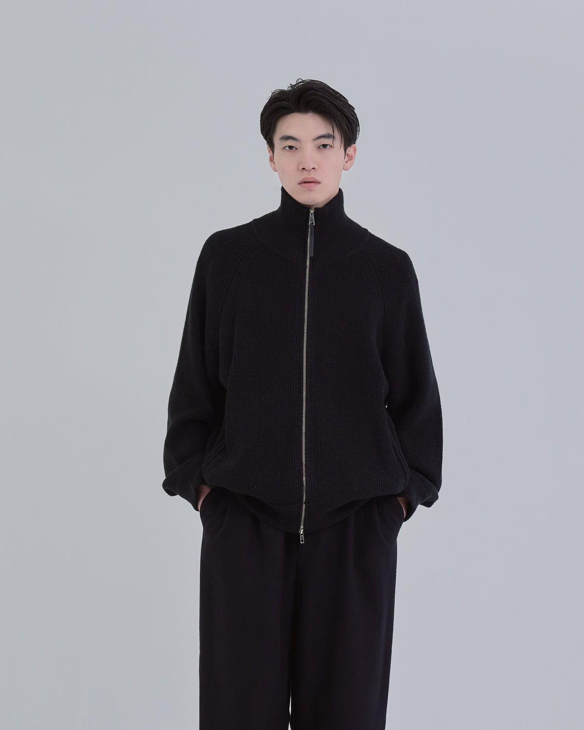 Double Zip Rib Driver's Knit -black-