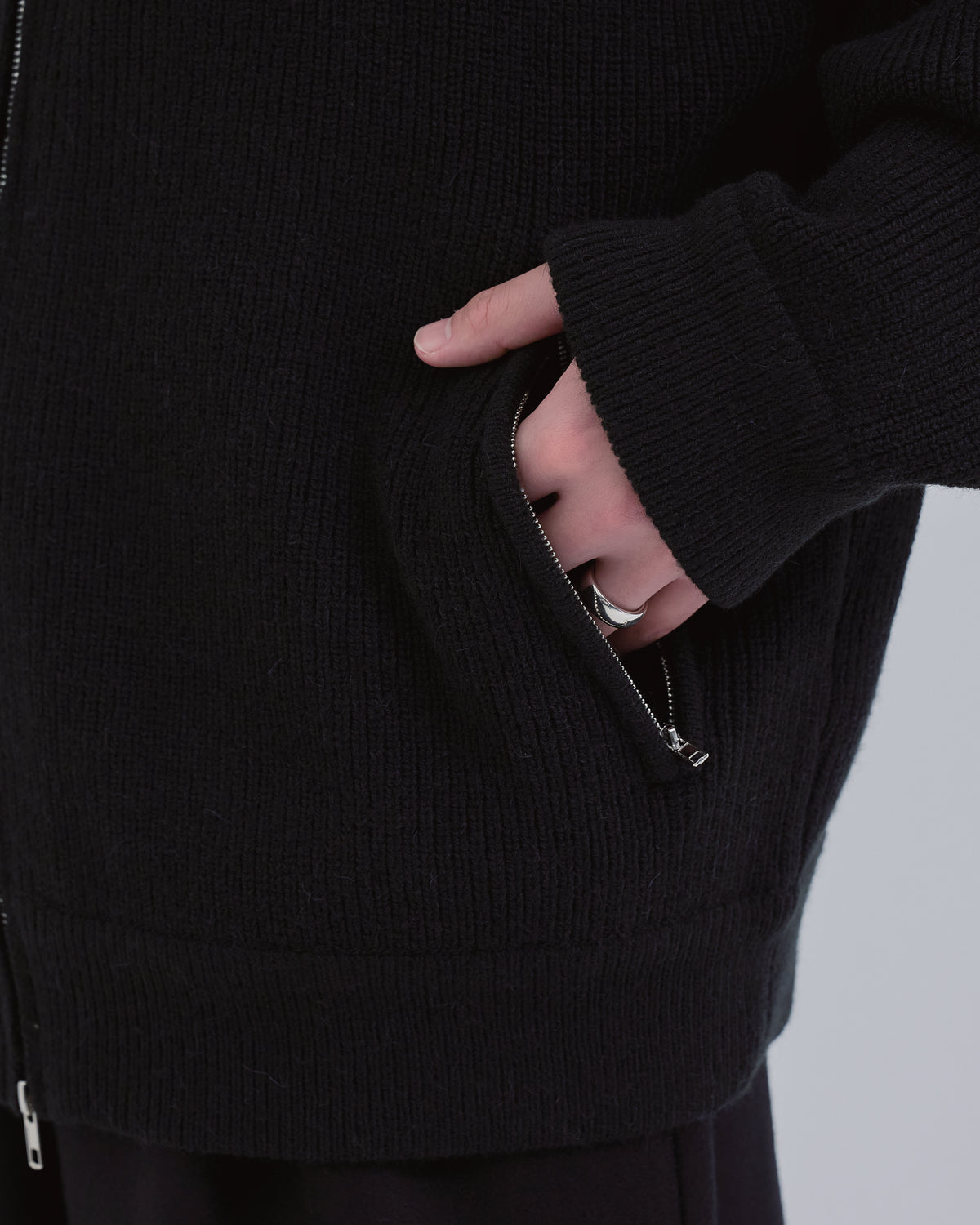 Double Zip Rib Driver's Knit -black-