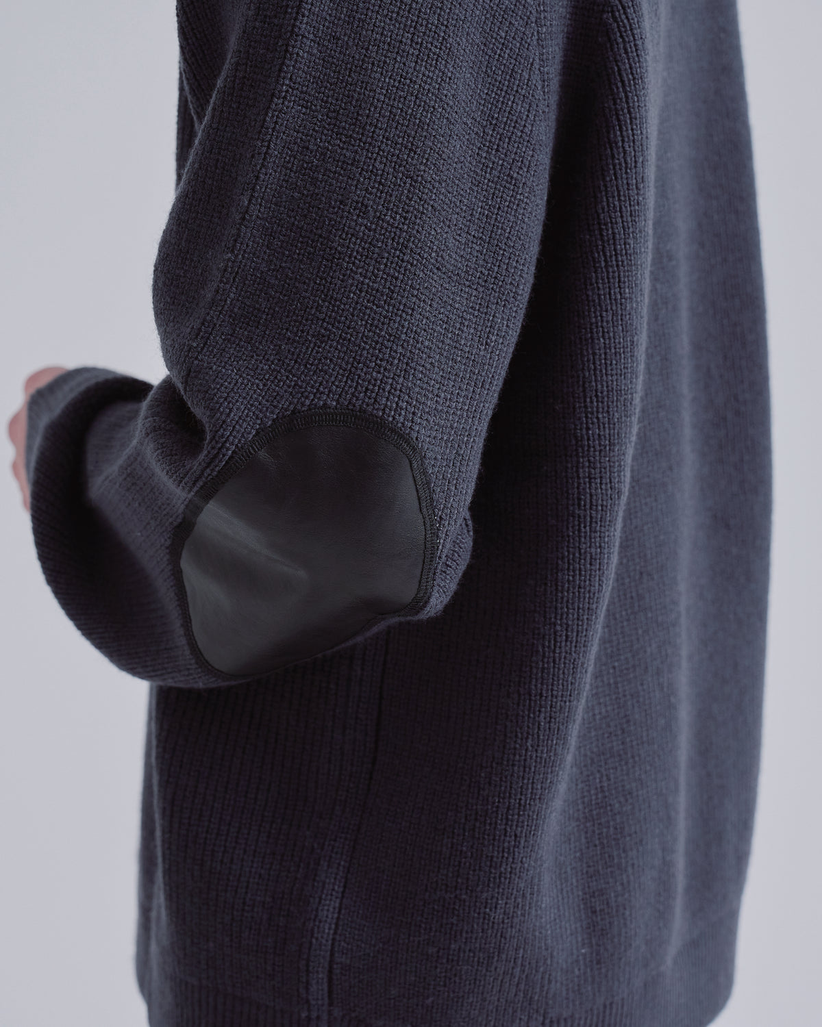 Elbow Patch Rib Crewneck Knit -gray-