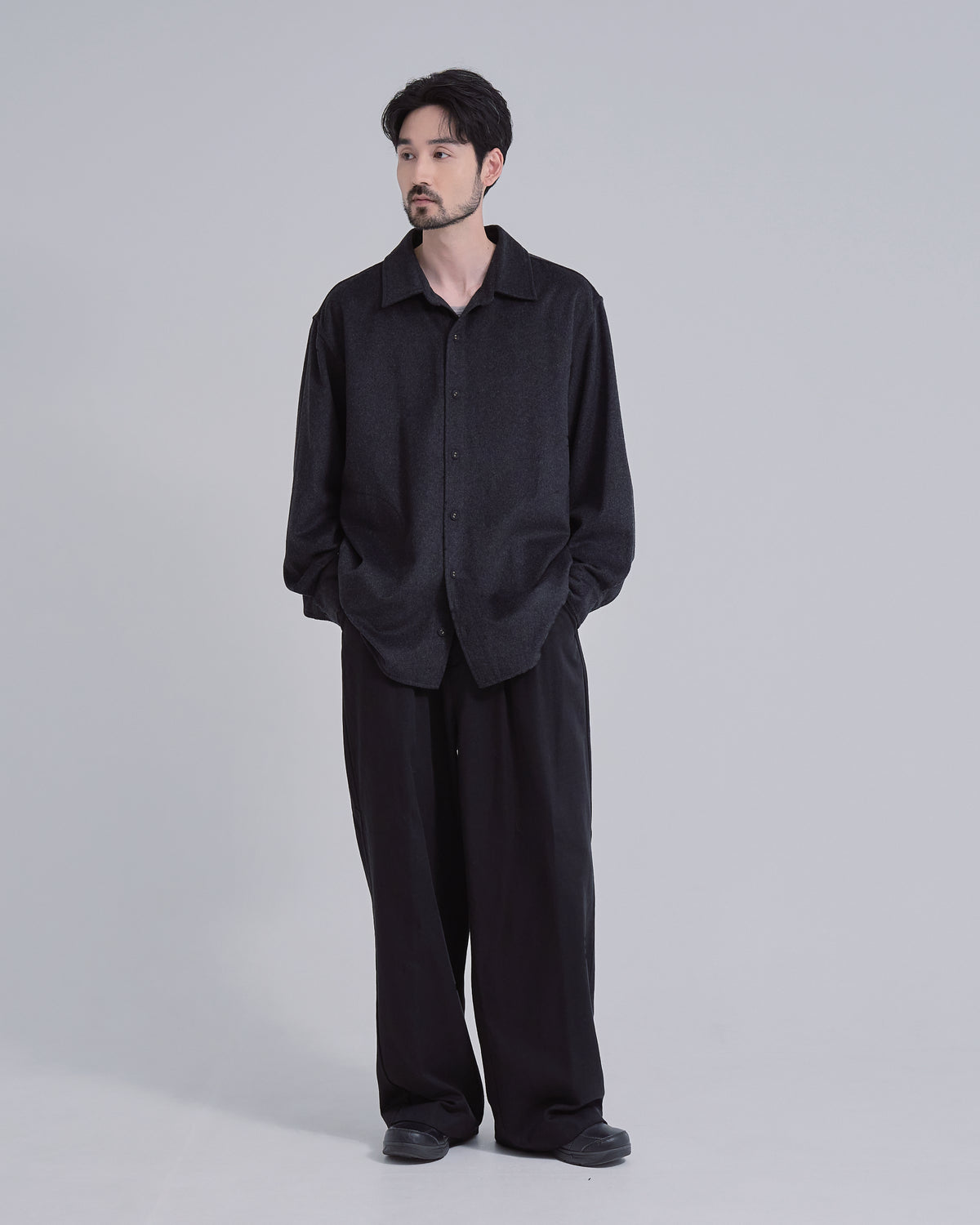 Relaxed Fit Light Melton Shirt -black-