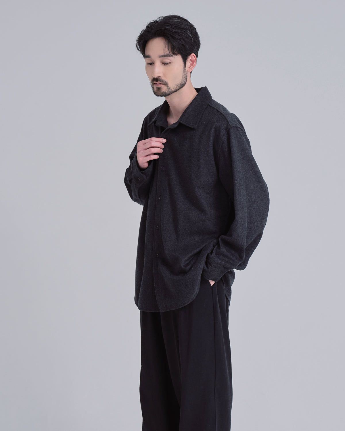 Relaxed Fit Light Melton Shirt -black-