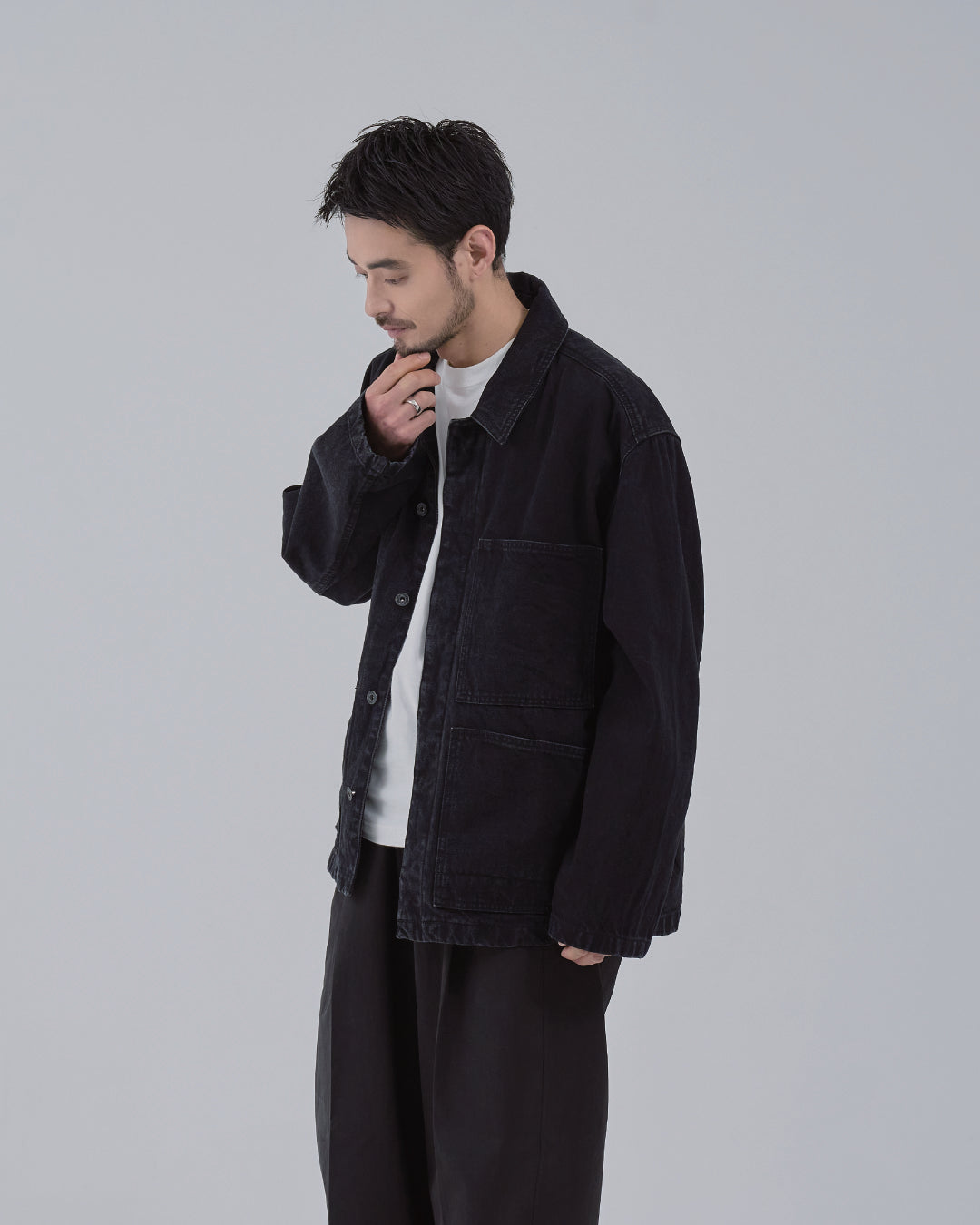 Relaxed Fit Denim Jacket -black-