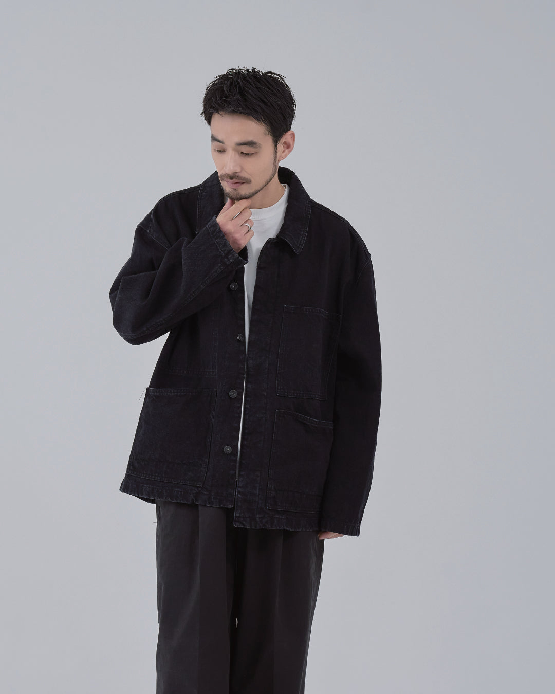 Relaxed Fit Denim Jacket -black-