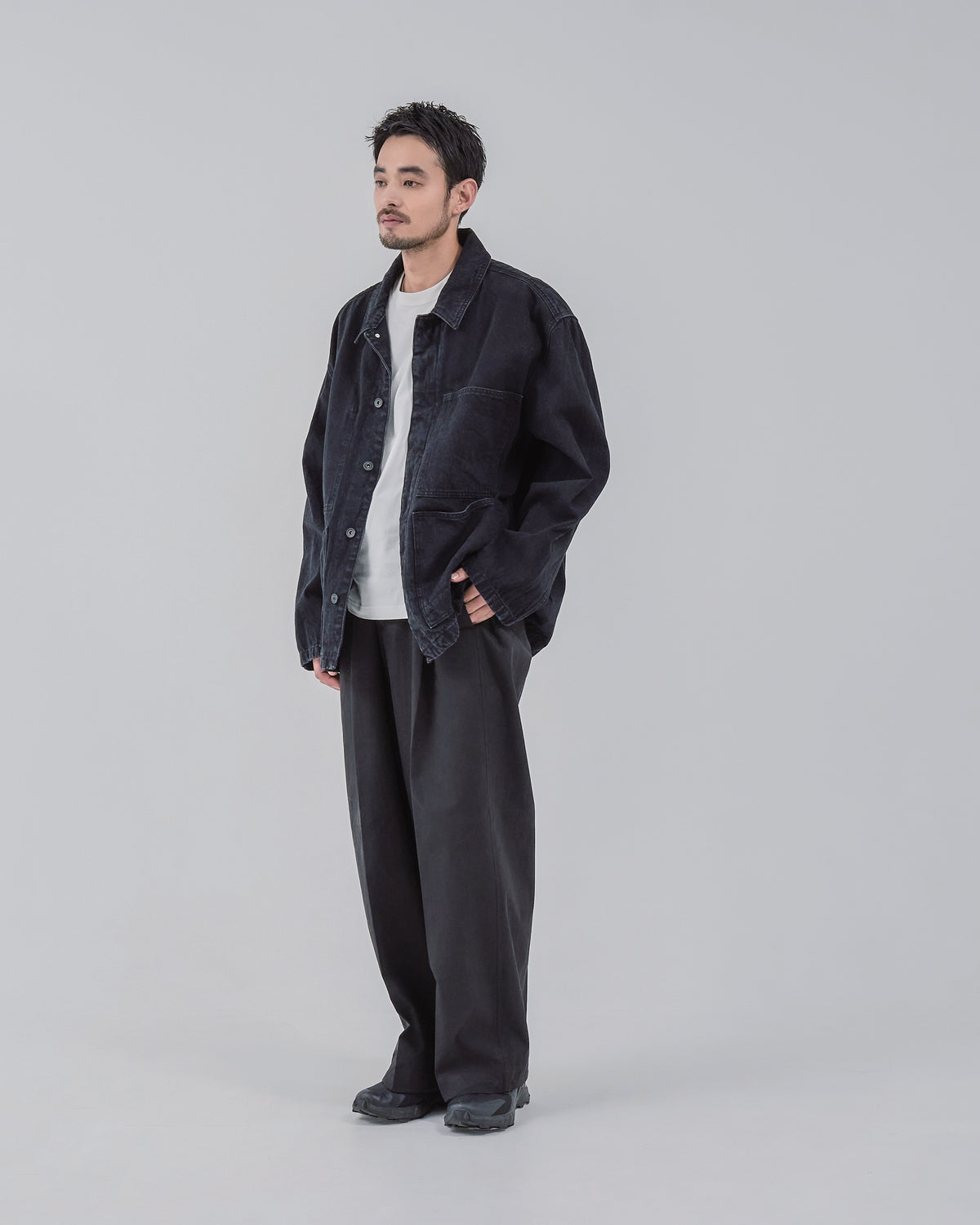 Relaxed Fit Denim Jacket -black-(22)