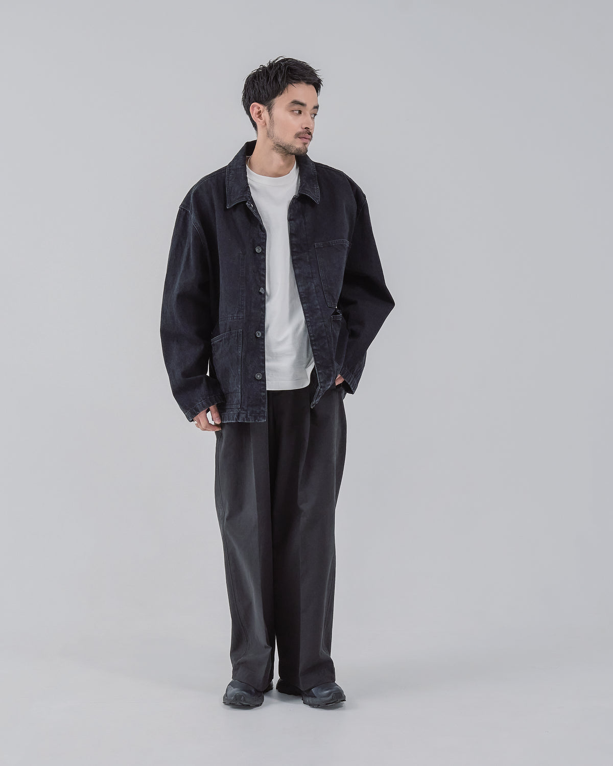 Relaxed Fit Denim Jacket -black-(25)
