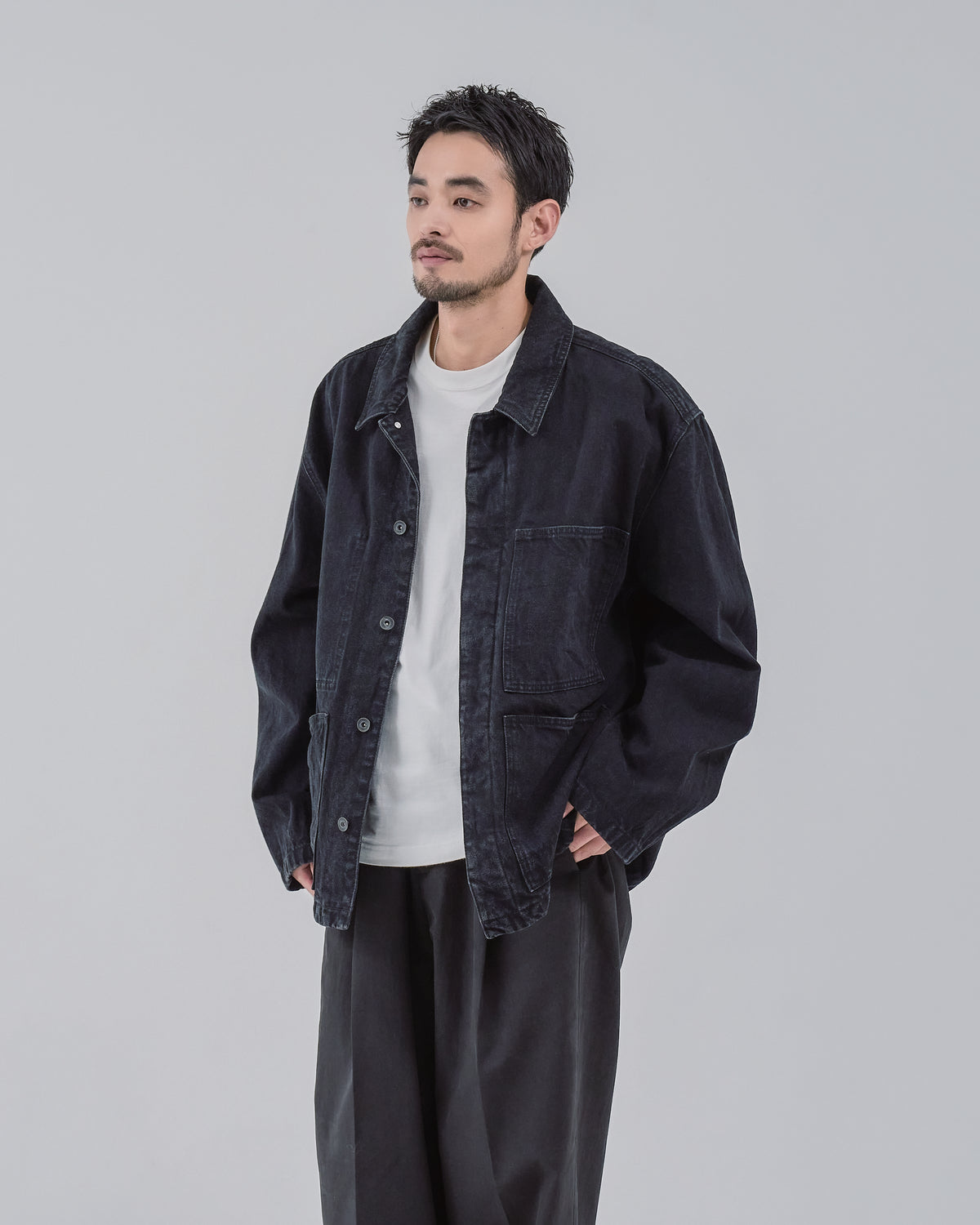 Relaxed Fit Denim Jacket -black-(11)
