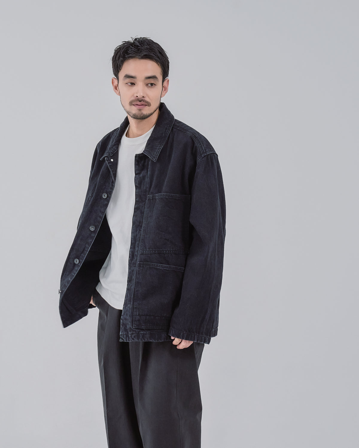 Relaxed Fit Denim Jacket -black-(16)