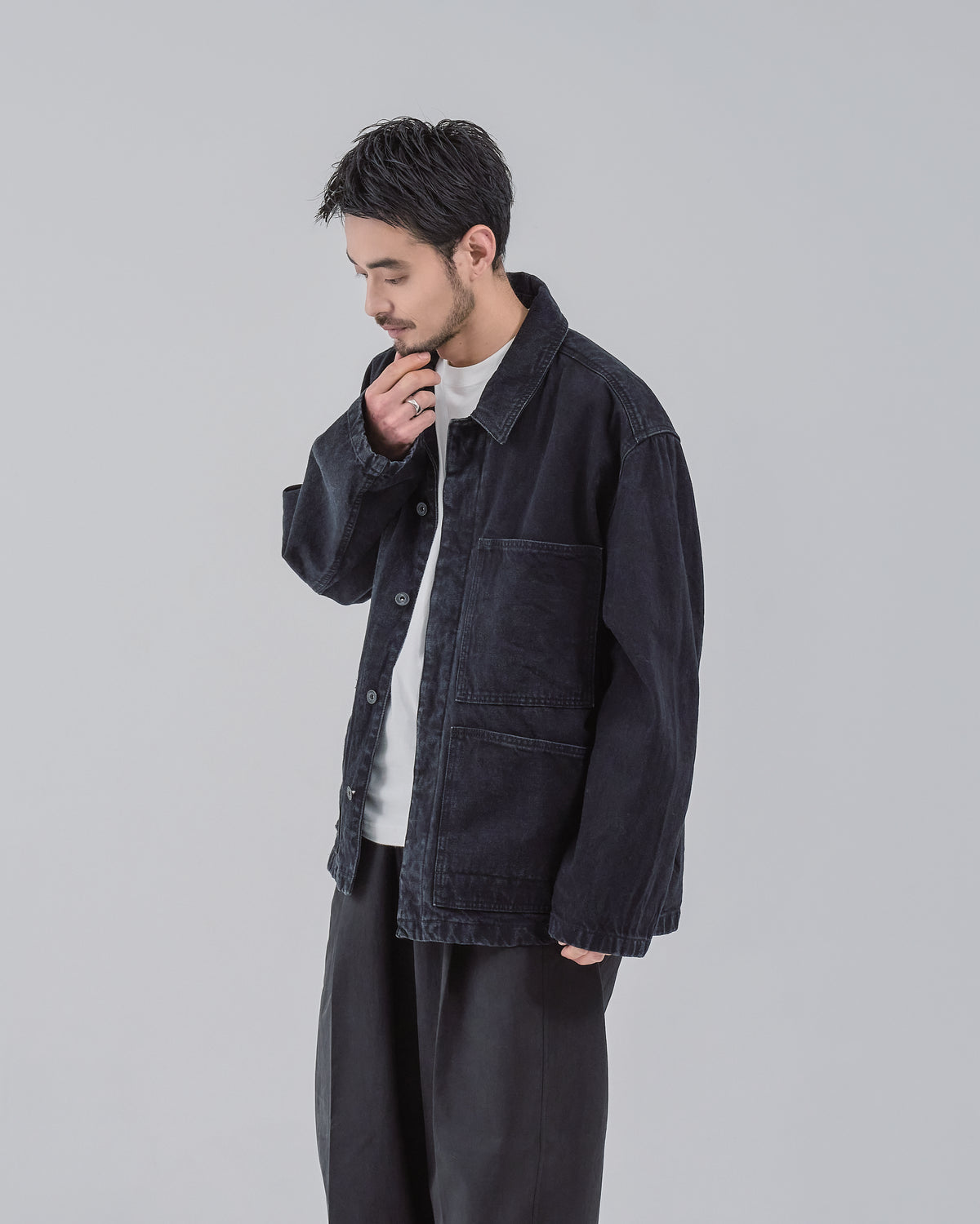 Relaxed Fit Denim Jacket -black-(12)