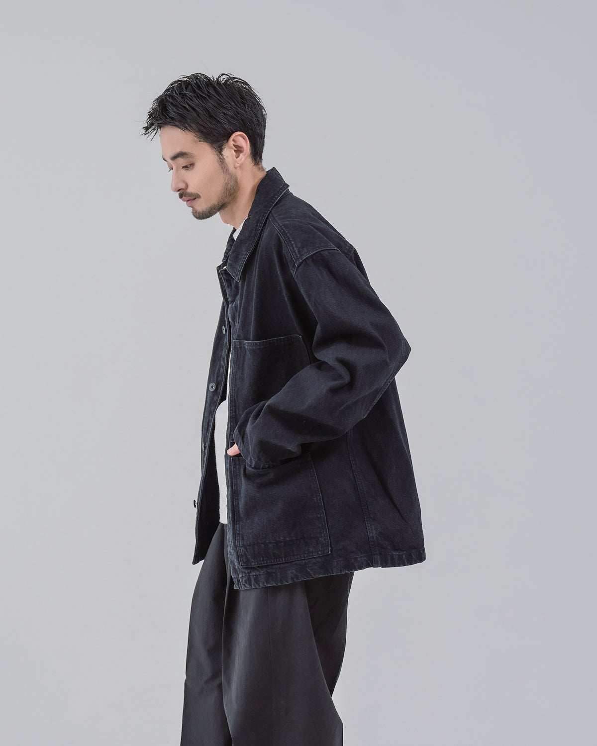 Relaxed Fit Denim Jacket -black-(14)