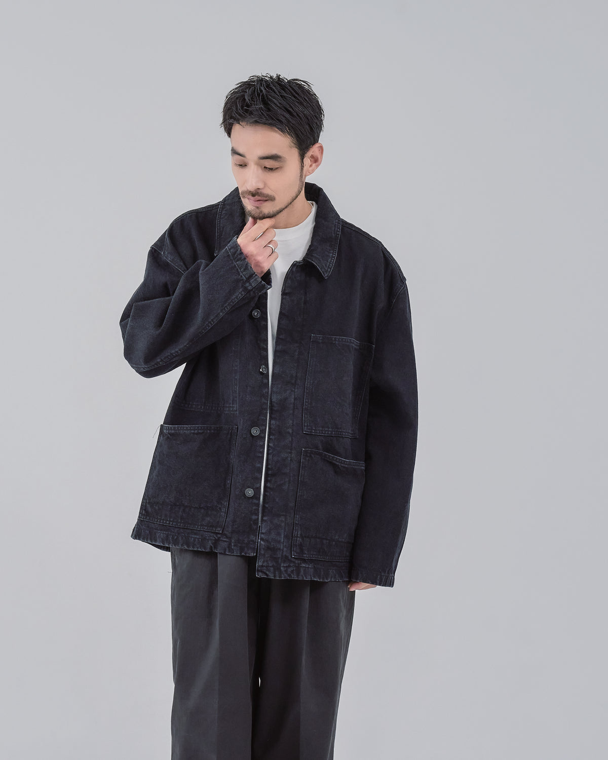 Relaxed Fit Denim Jacket -black-(17)