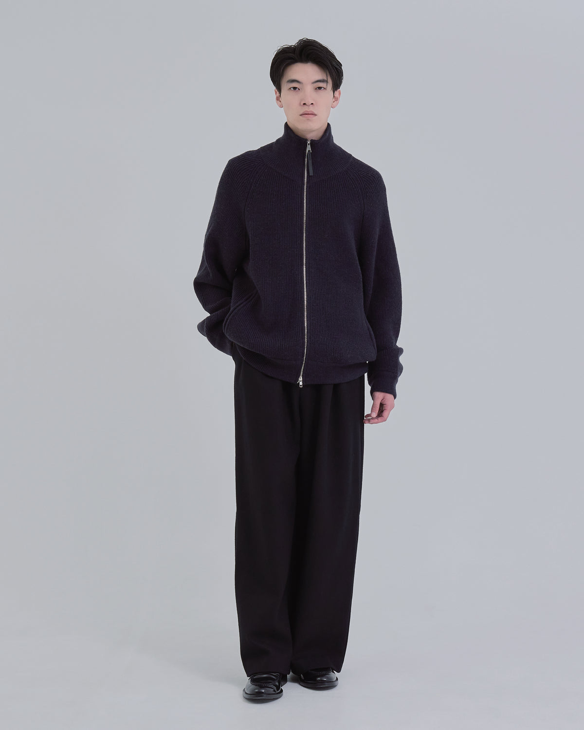 Double Zip Rib Driver's Knit -navy-