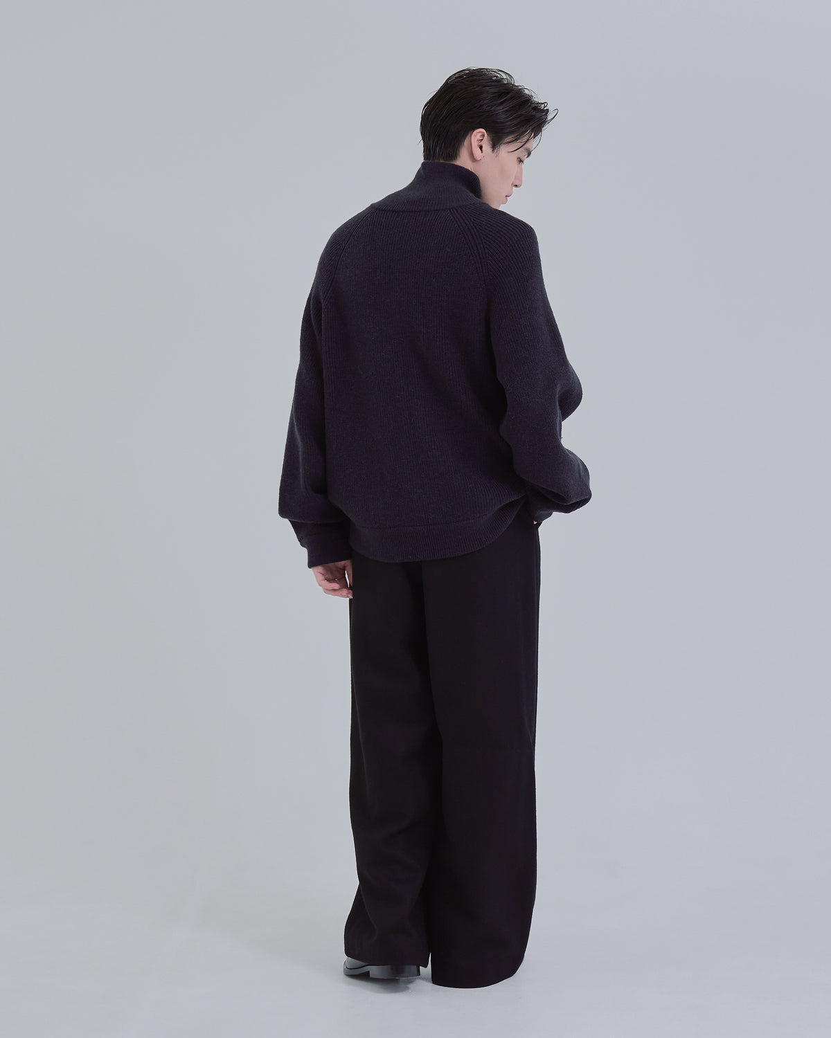 Double Zip Rib Driver's Knit -navy-