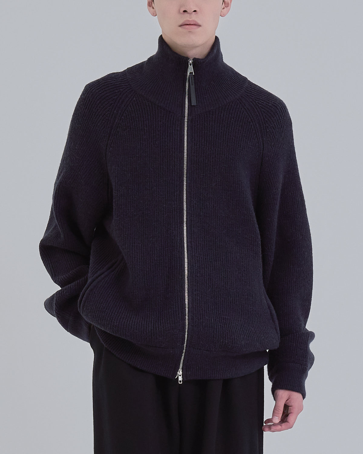 Double Zip Rib Driver's Knit -navy-