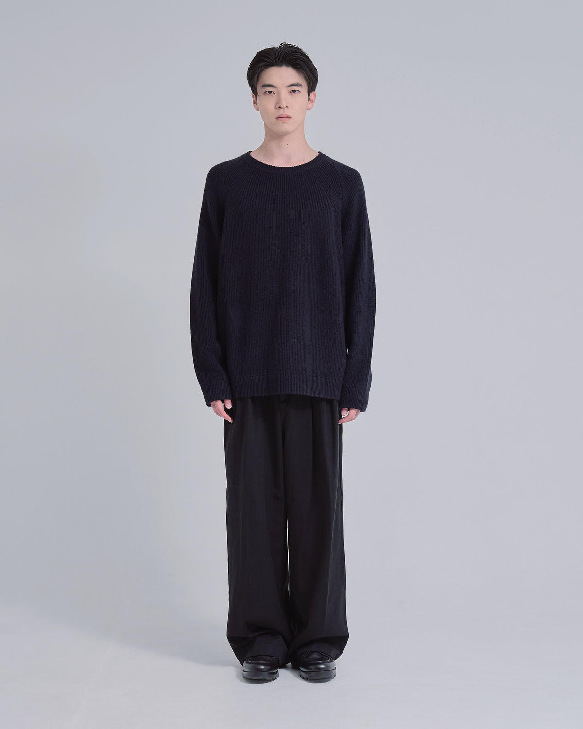 Elbow Patch Rib Crewneck Knit -navy-
