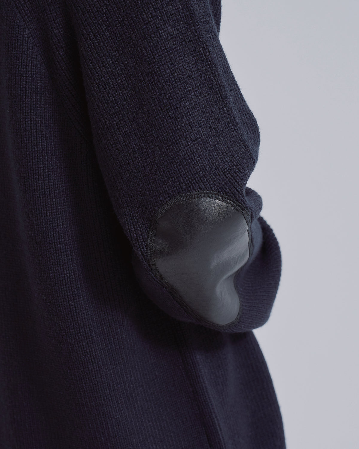 Elbow Patch Rib Crewneck Knit -navy-