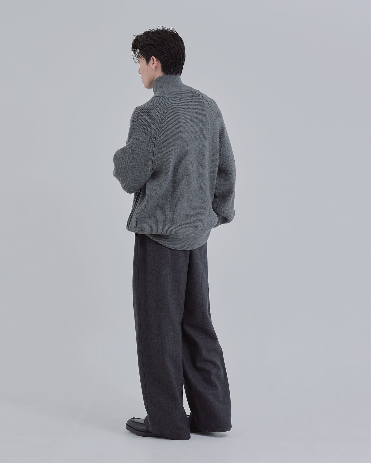 Double Zip Rib Driver's Knit -gray-