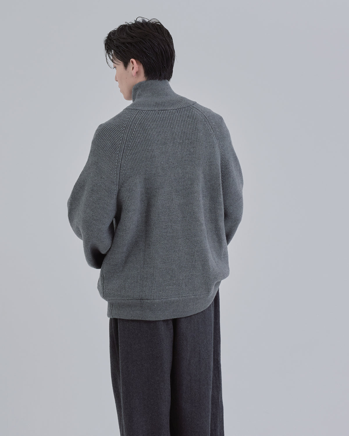 Double Zip Rib Driver's Knit -gray-