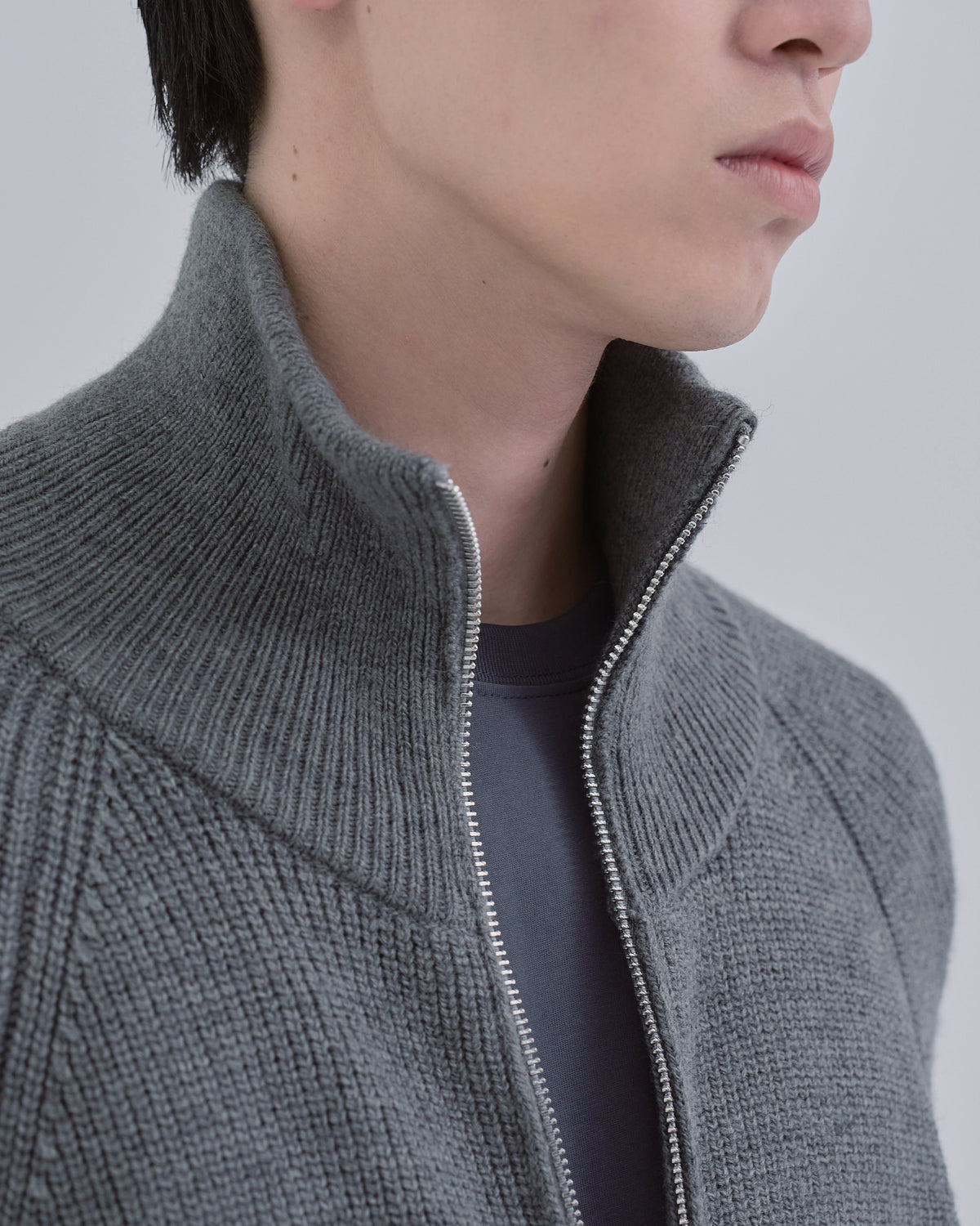 Double Zip Rib Driver's Knit -gray-