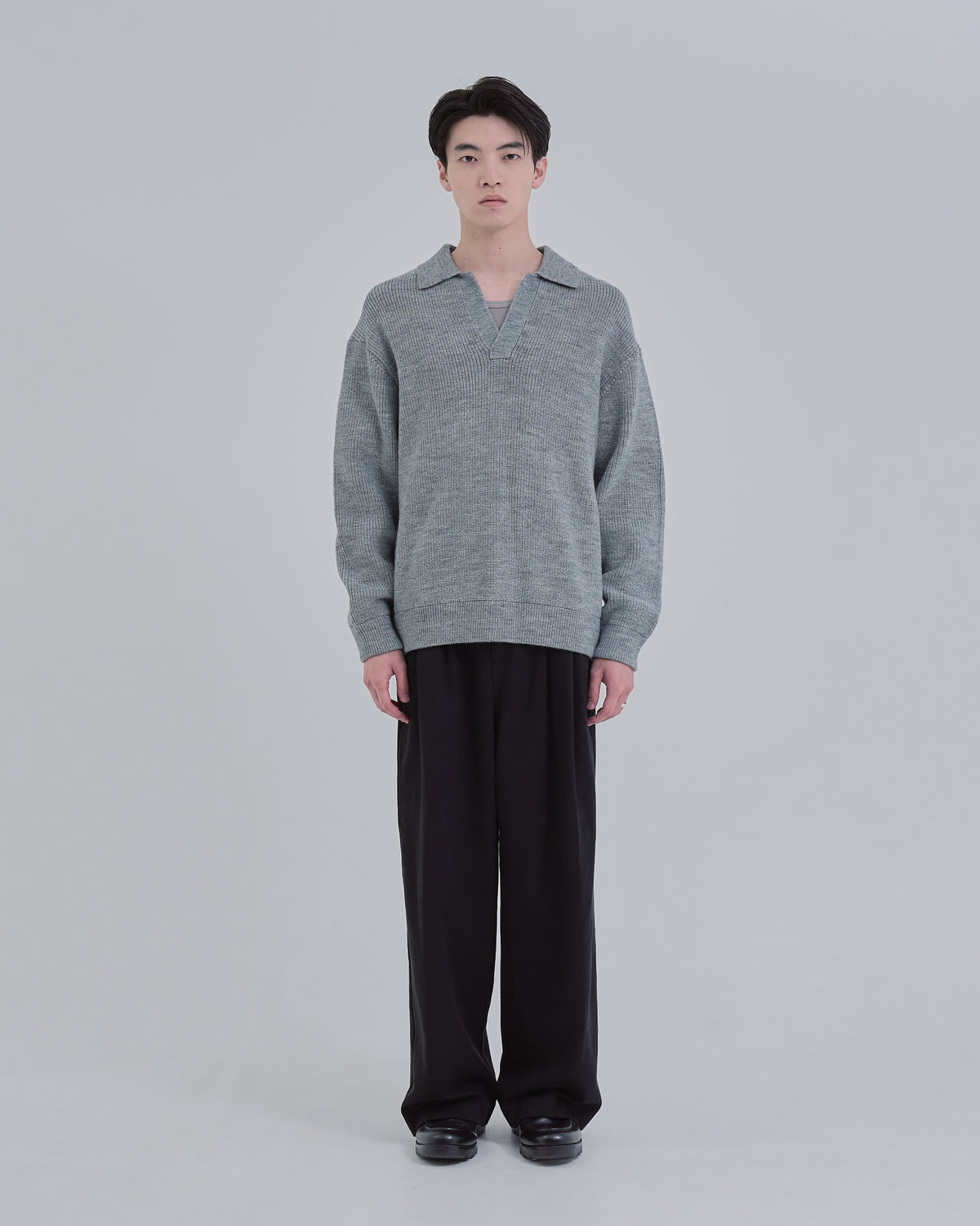 Wide Rib Skipper Knit -gray-