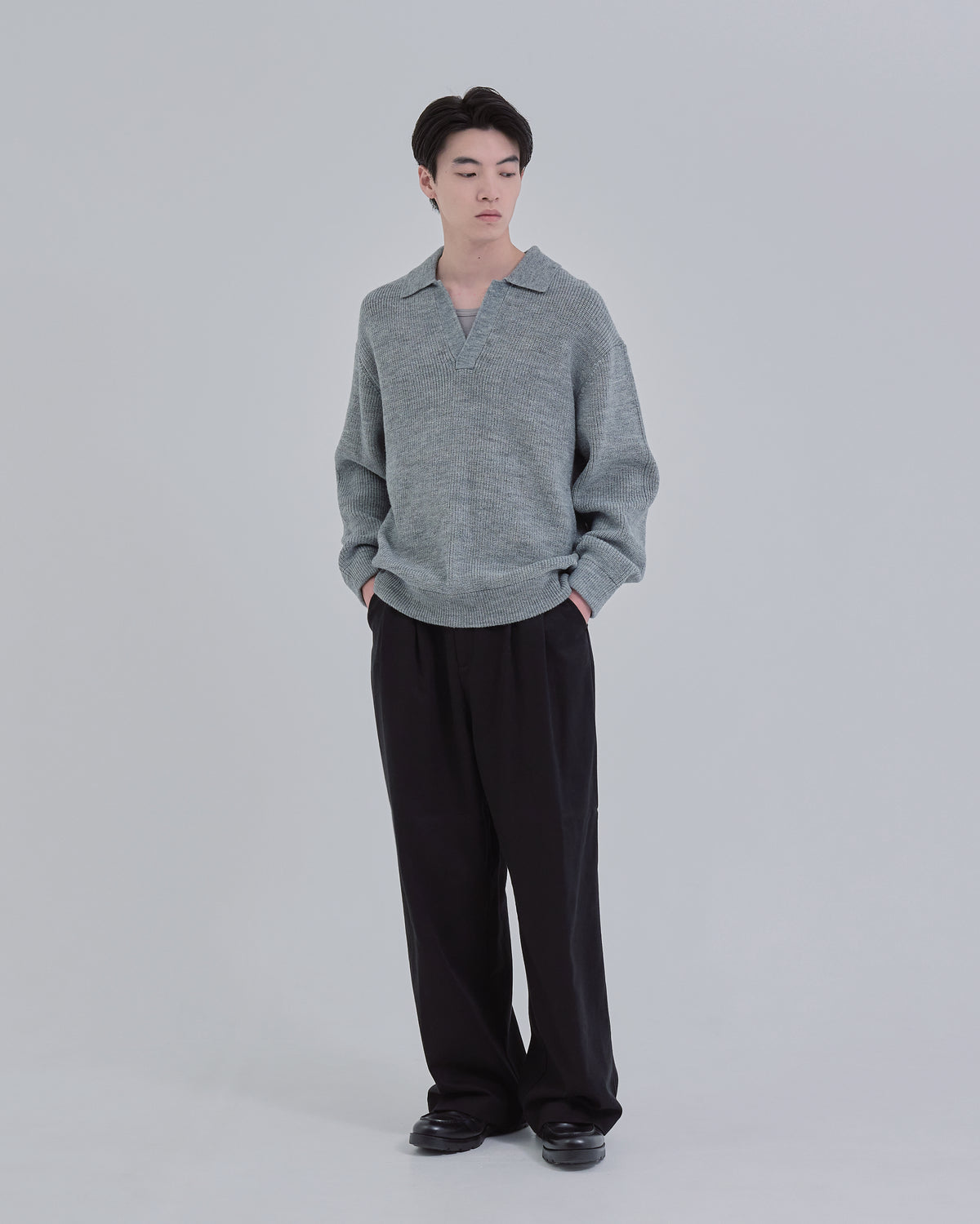 Wide Rib Skipper Knit -gray-