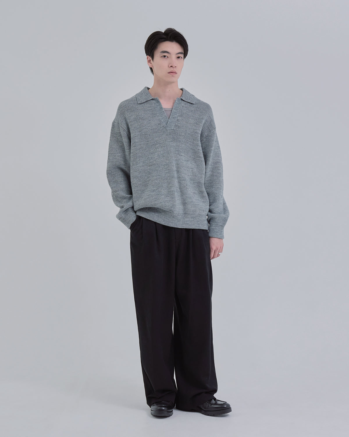 Wide Rib Skipper Knit -gray-