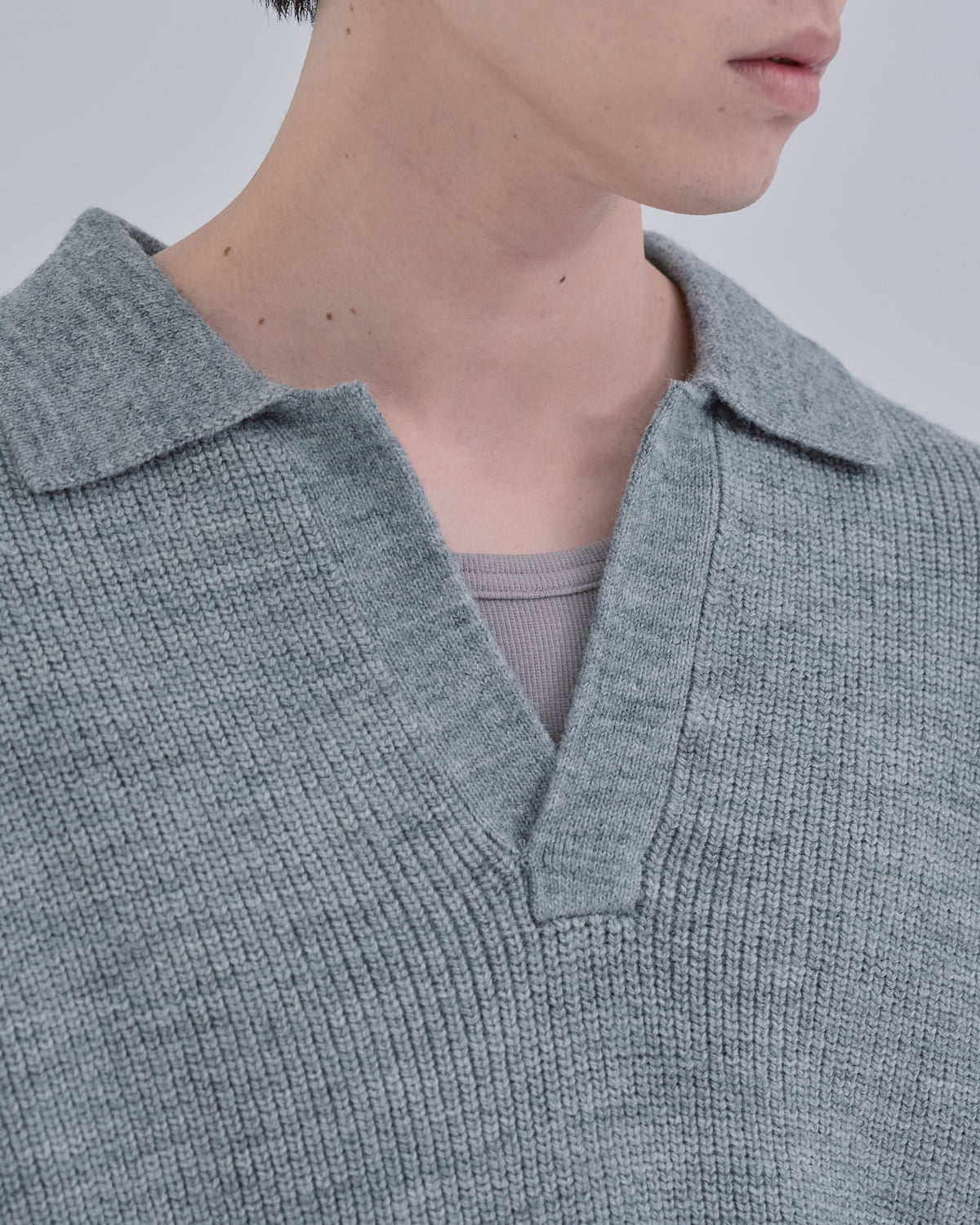Wide Rib Skipper Knit -gray-