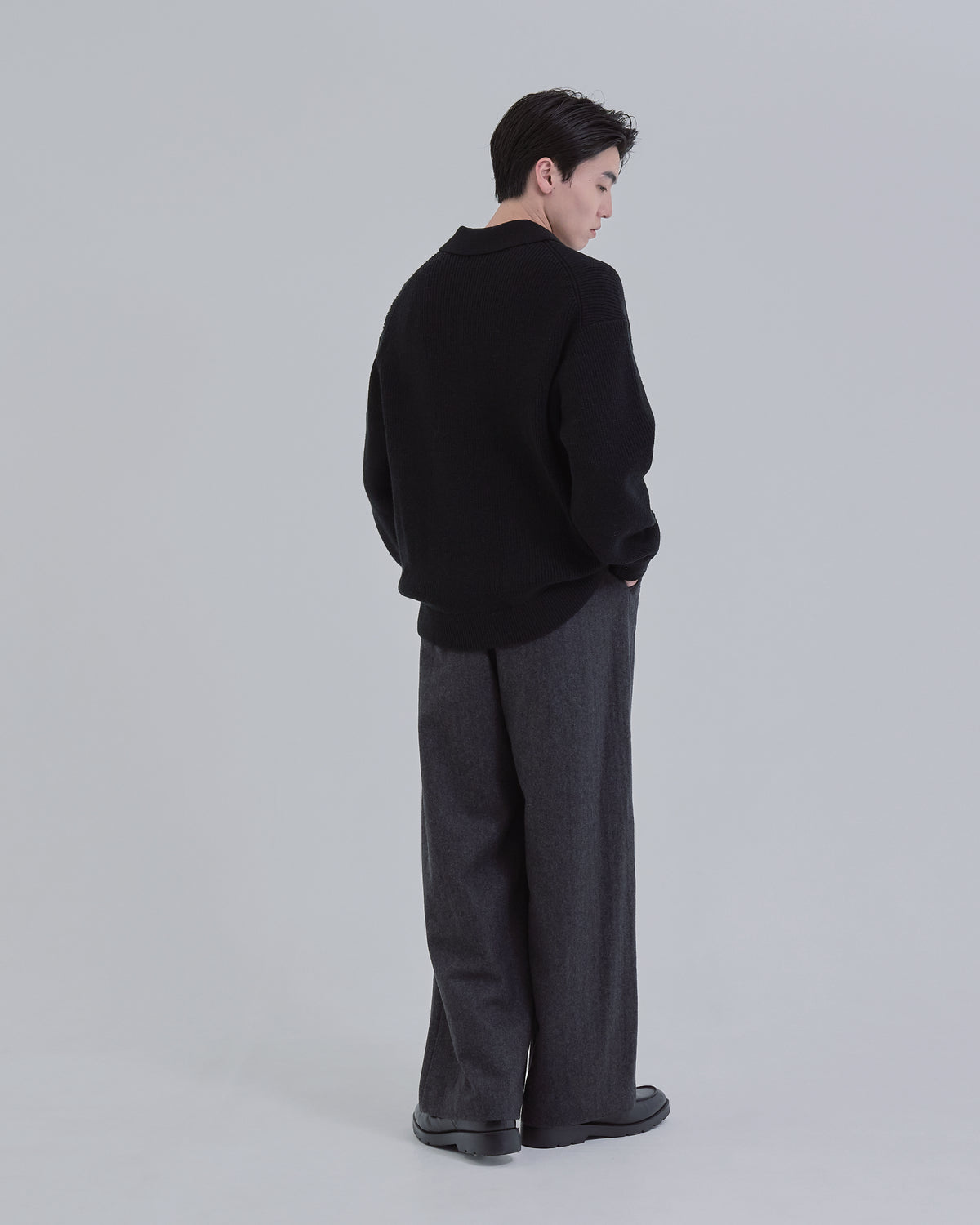 Wide Rib Skipper Knit -black-