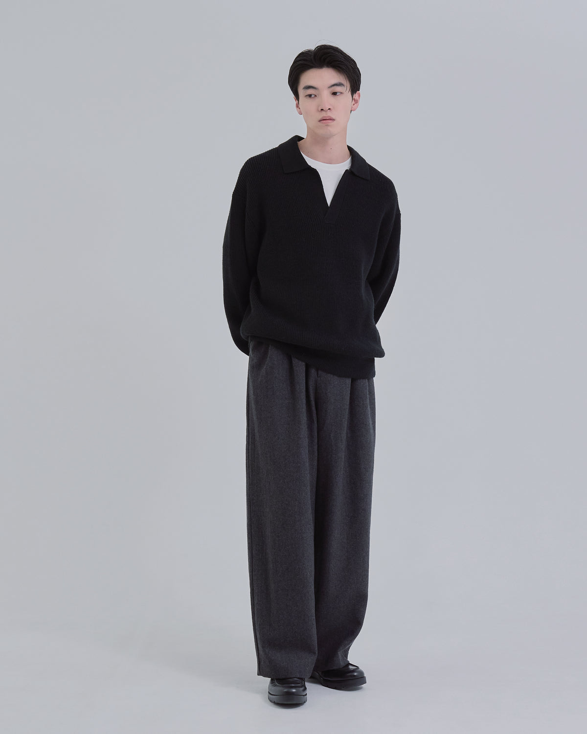 Wide Rib Skipper Knit -black-