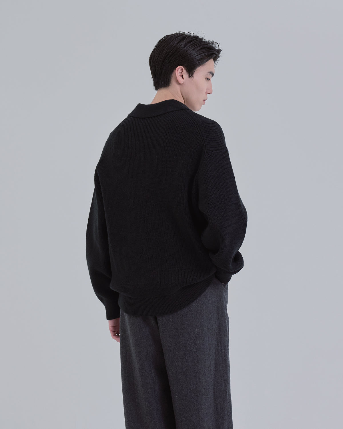 Wide Rib Skipper Knit -black-