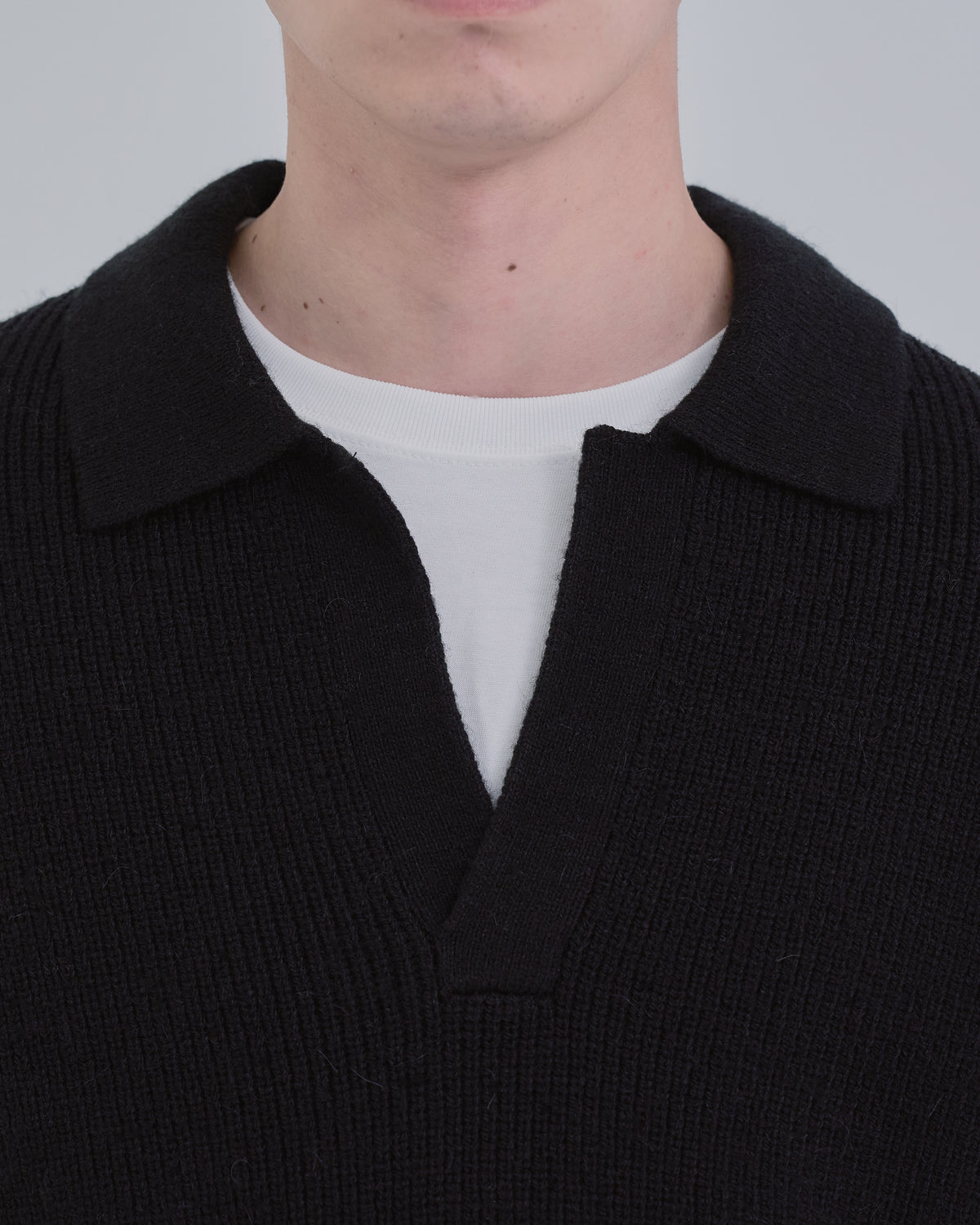 Wide Rib Skipper Knit -black-