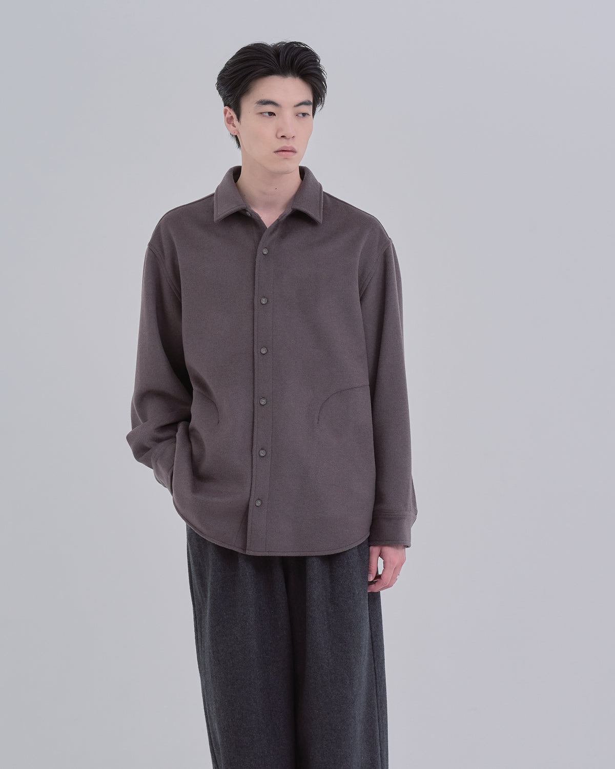 Relaxed Fit Light Melton Shirt -brown-