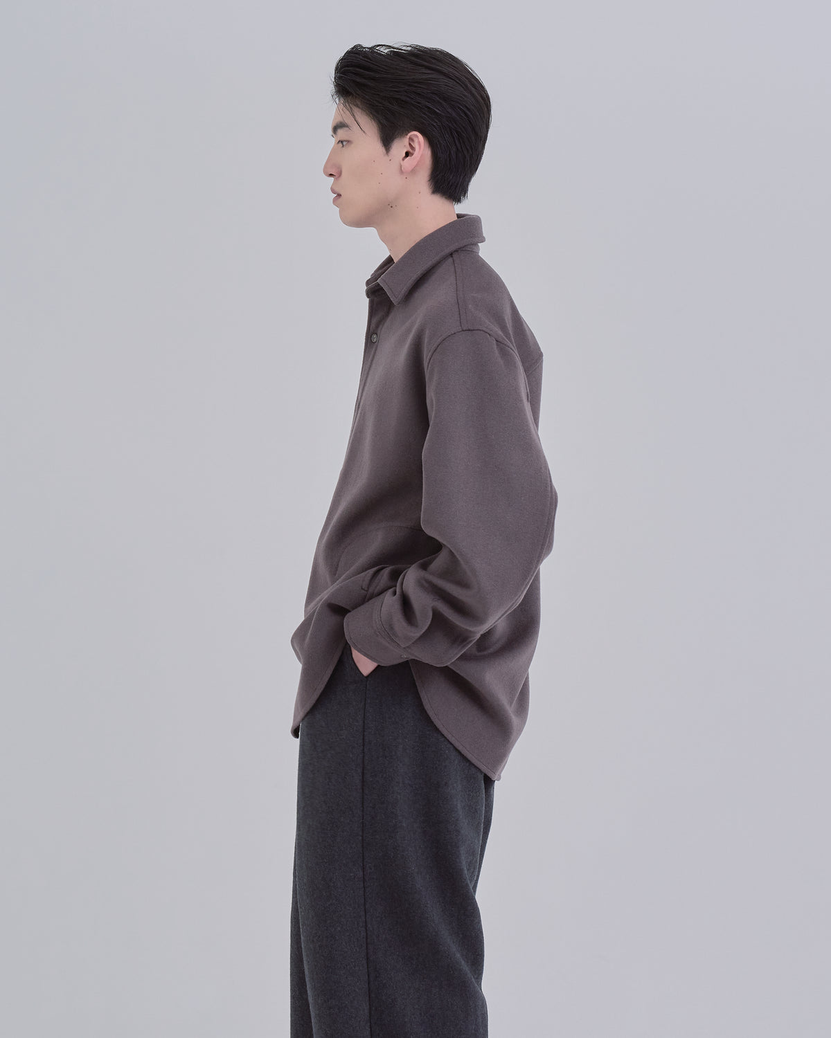 Relaxed Fit Light Melton Shirt -brown-