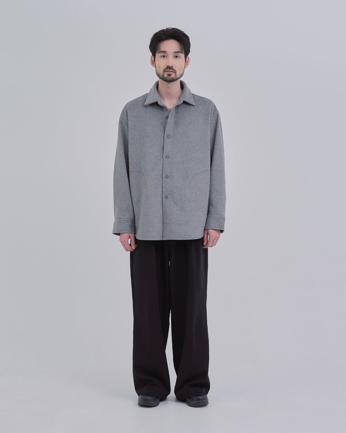 Relaxed Fit Light Melton Shirt -gray-