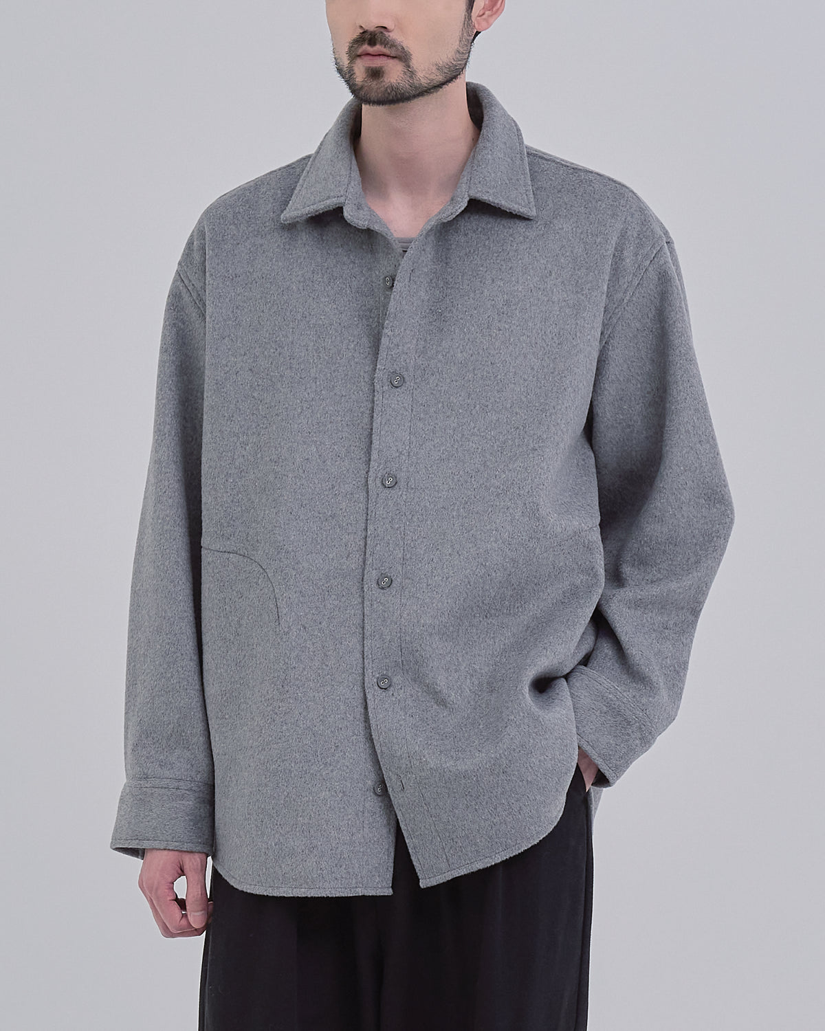 Relaxed Fit Light Melton Shirt -gray-