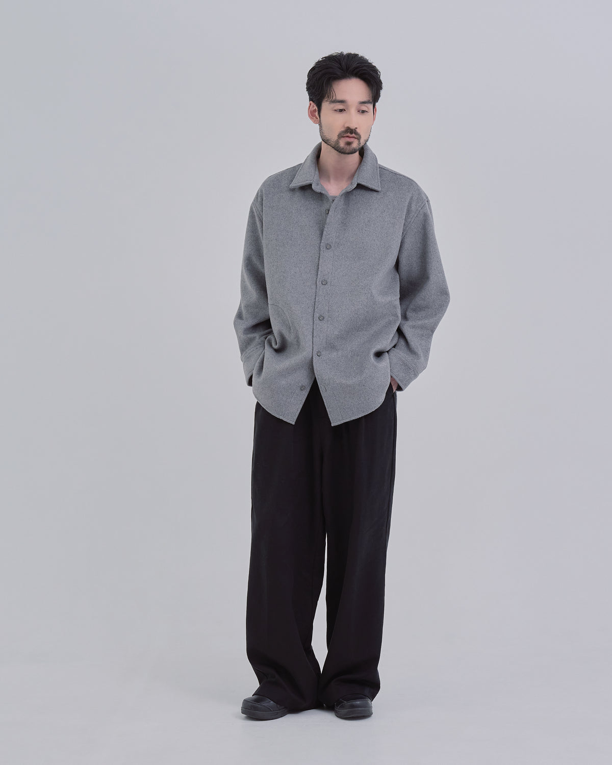Relaxed Fit Light Melton Shirt -gray-