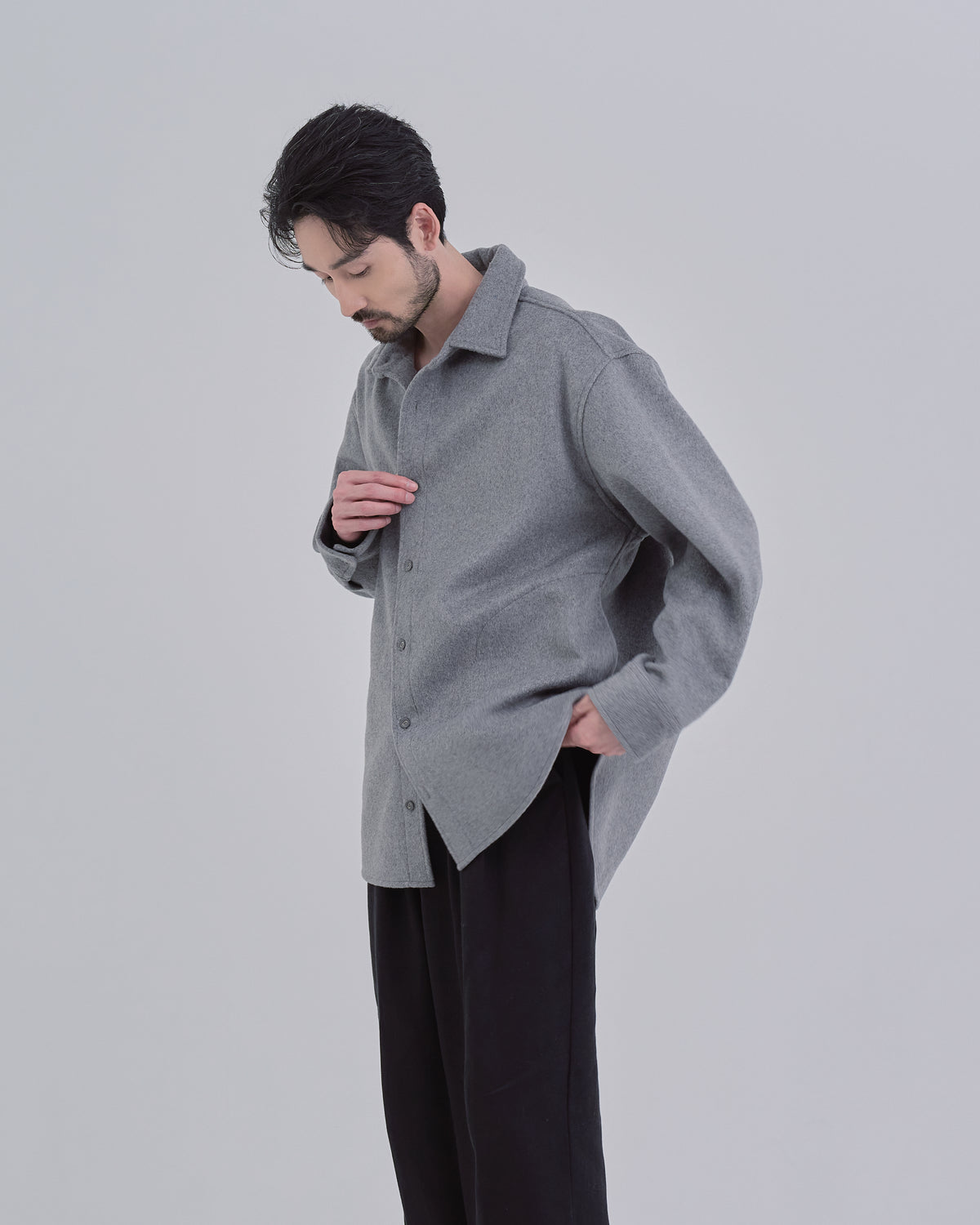 Relaxed Fit Light Melton Shirt -gray-