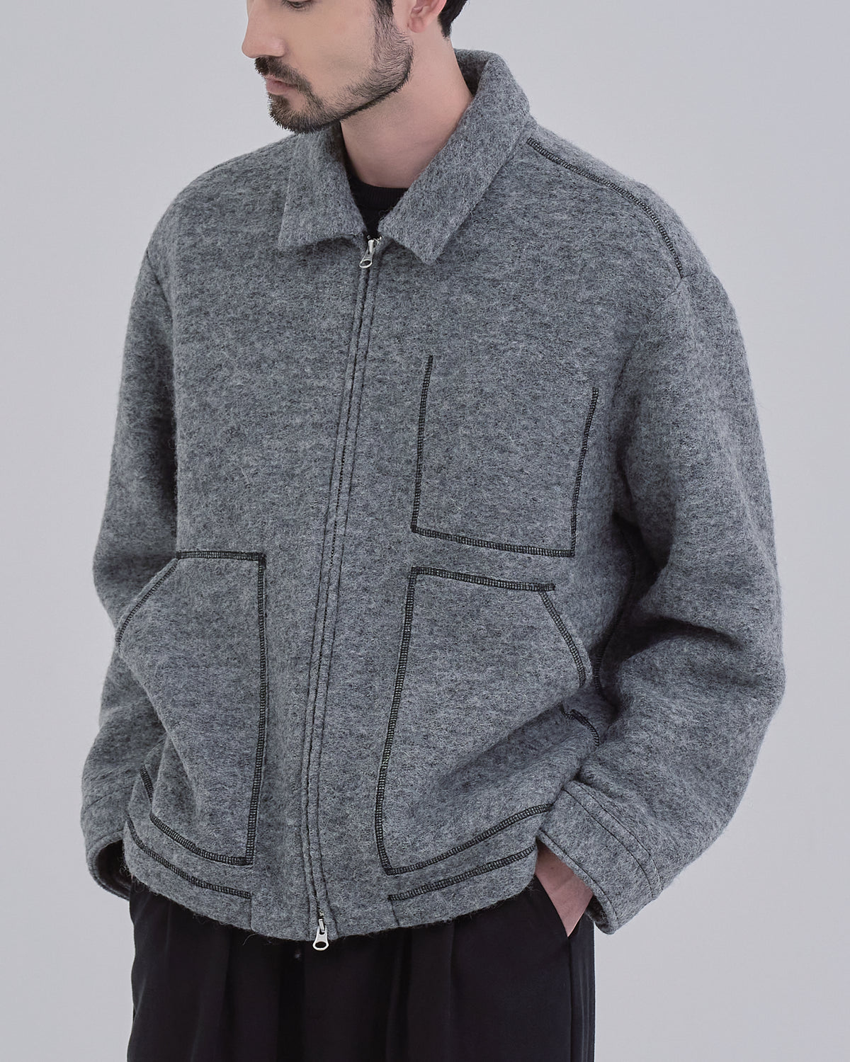 Sliver Knit Jacket -gray-(2)
