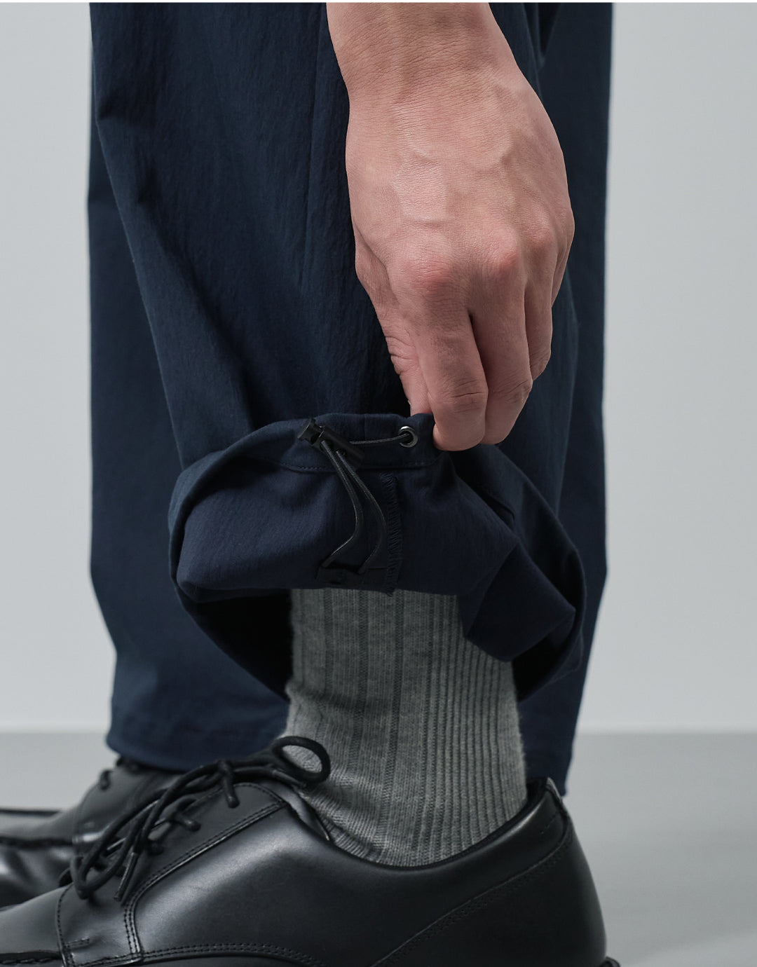 Cotton×Nylon Wide Straight Easy Slacks -navy-