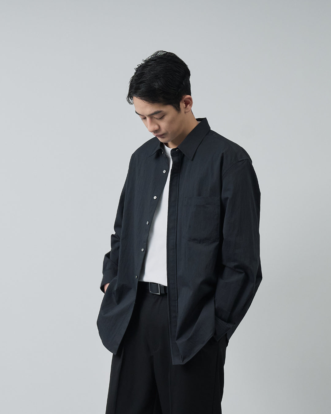 Cotton×Nylon Regular Collar L/S Shirts -black-