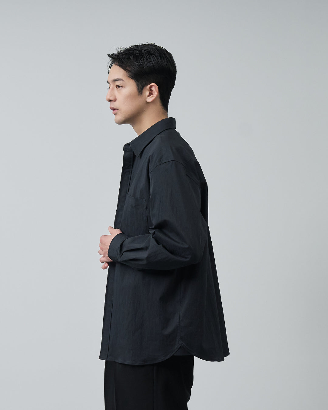 Cotton×Nylon Regular Collar L/S Shirts -black-