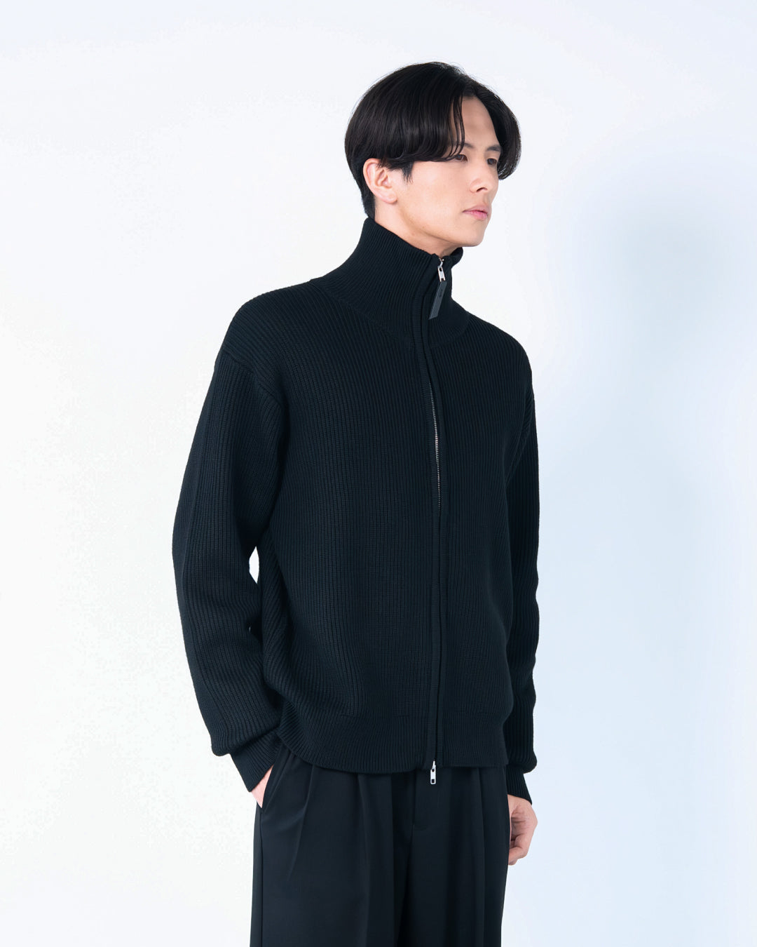 Wool Mixed Drivers Knit -black-