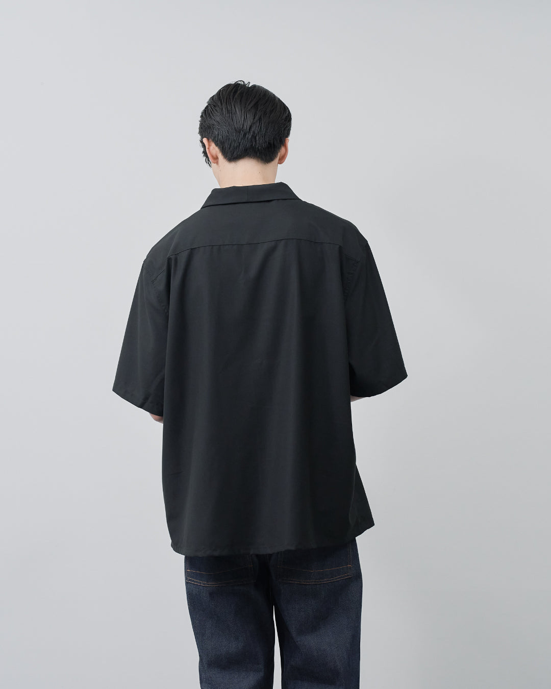 Italian Open-Collar S/S Shirt -black-