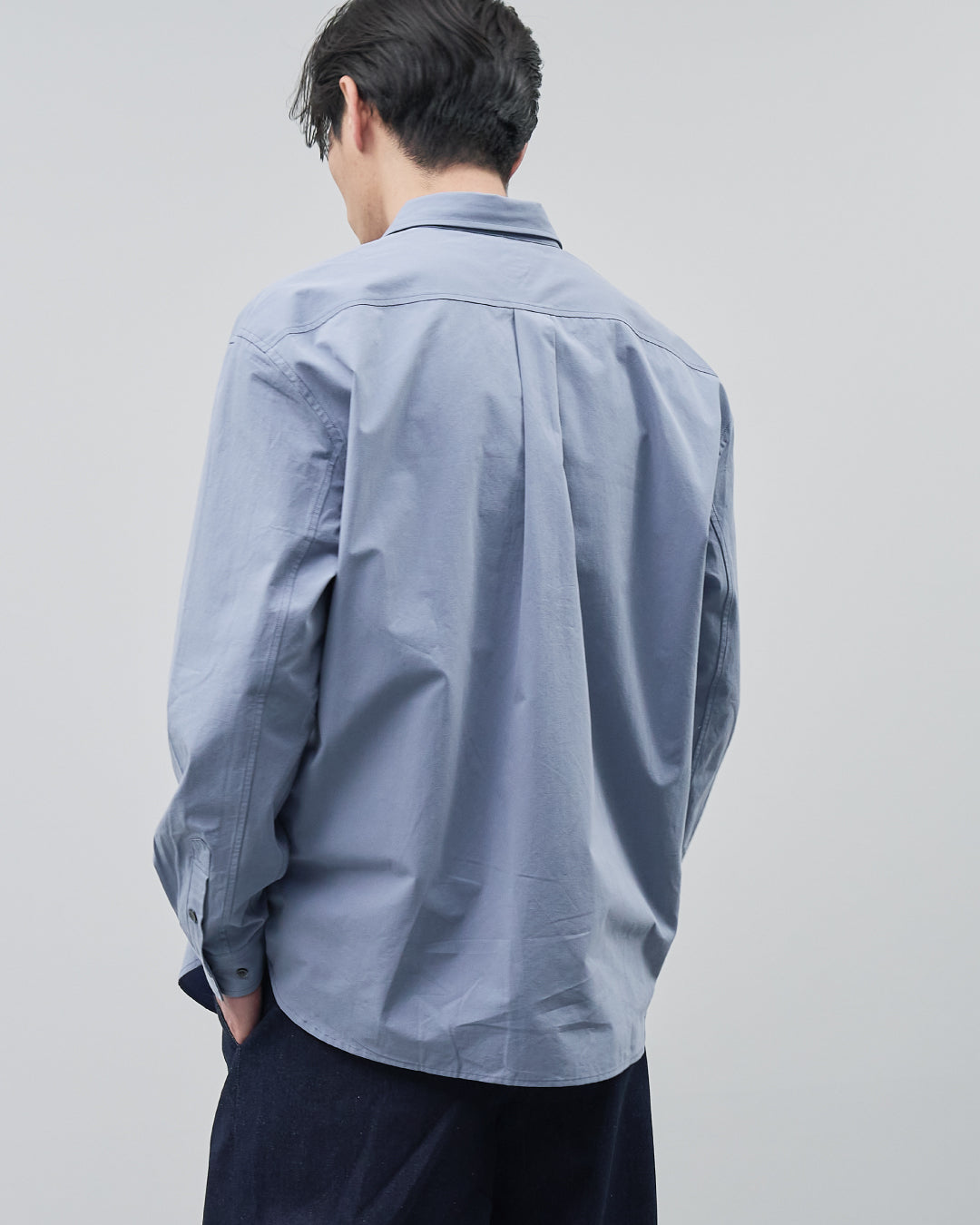 Cotton Broadcloth Regular Collar L/S Shirts -blue-