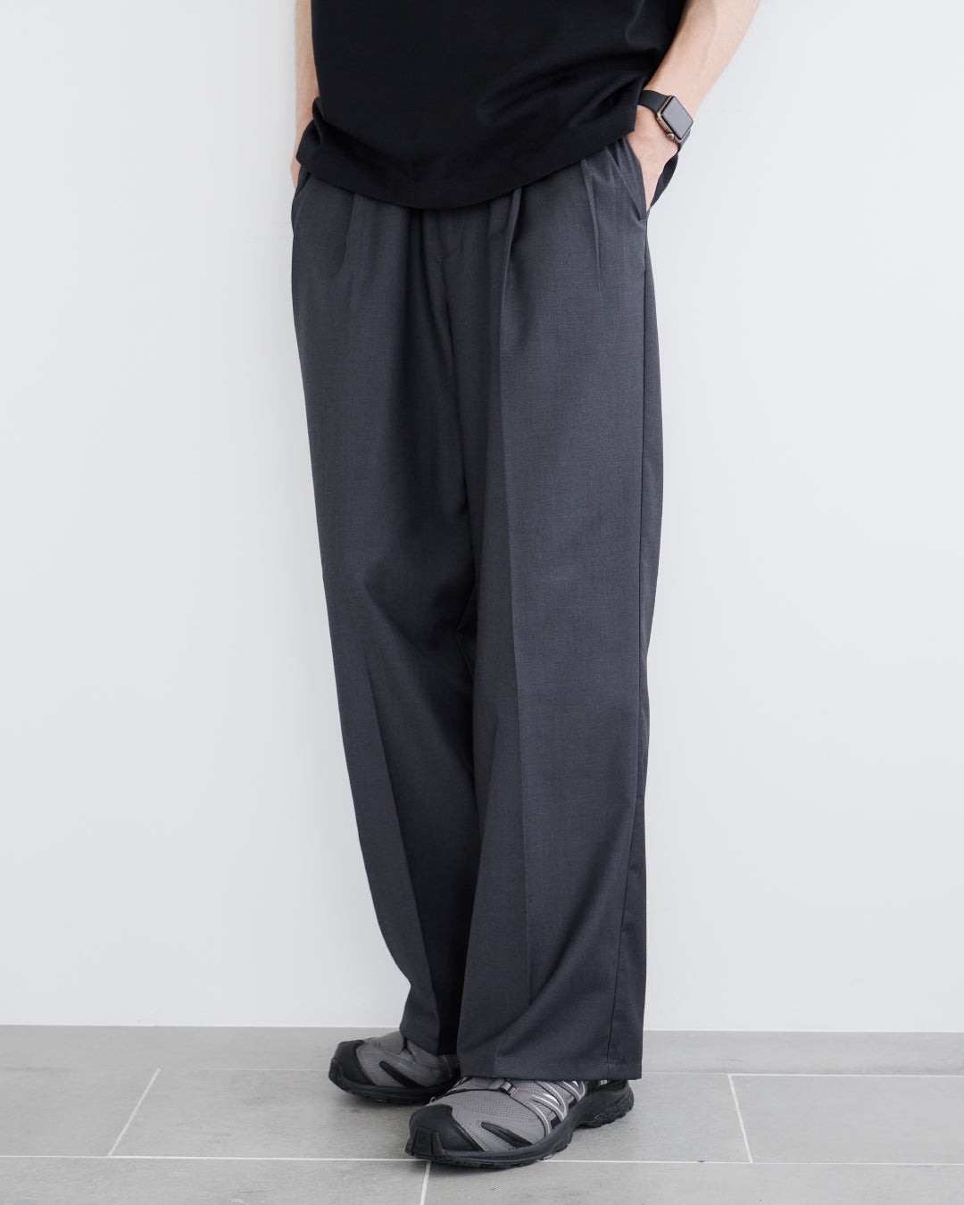 2Tuck Wide Slacks-gray-