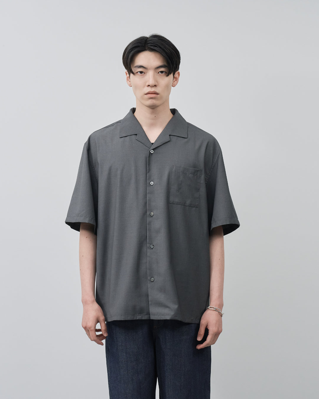 Italian Open-Collar S/S Shirt -charcoal-